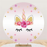 Lofaris Glitter Star And Floral Unicorm Round Birthday Backdrop